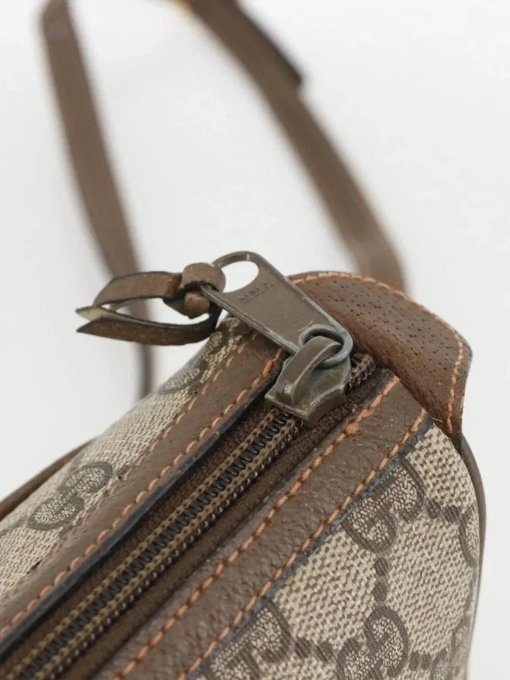 GUCCI GG Supreme Web Sherry Line Bag PVC Beige Gold 89 02 032 Auth YKZ450